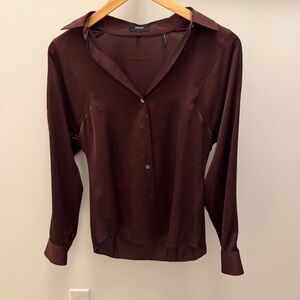 Theory Deep Burgundy Satin Blouse